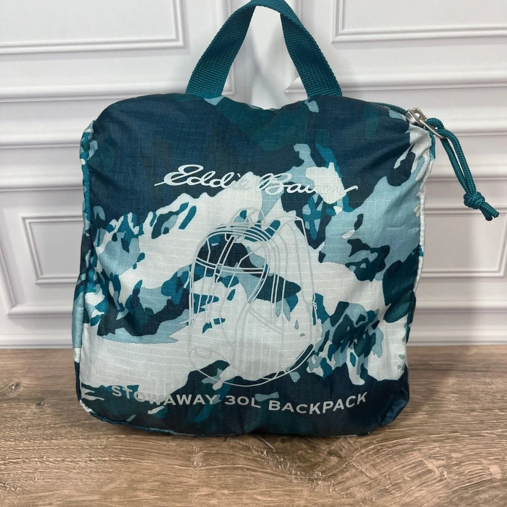 Eddie Bauer Stowaway 30L Backpack Teal Blue Camo Packable Lightweight